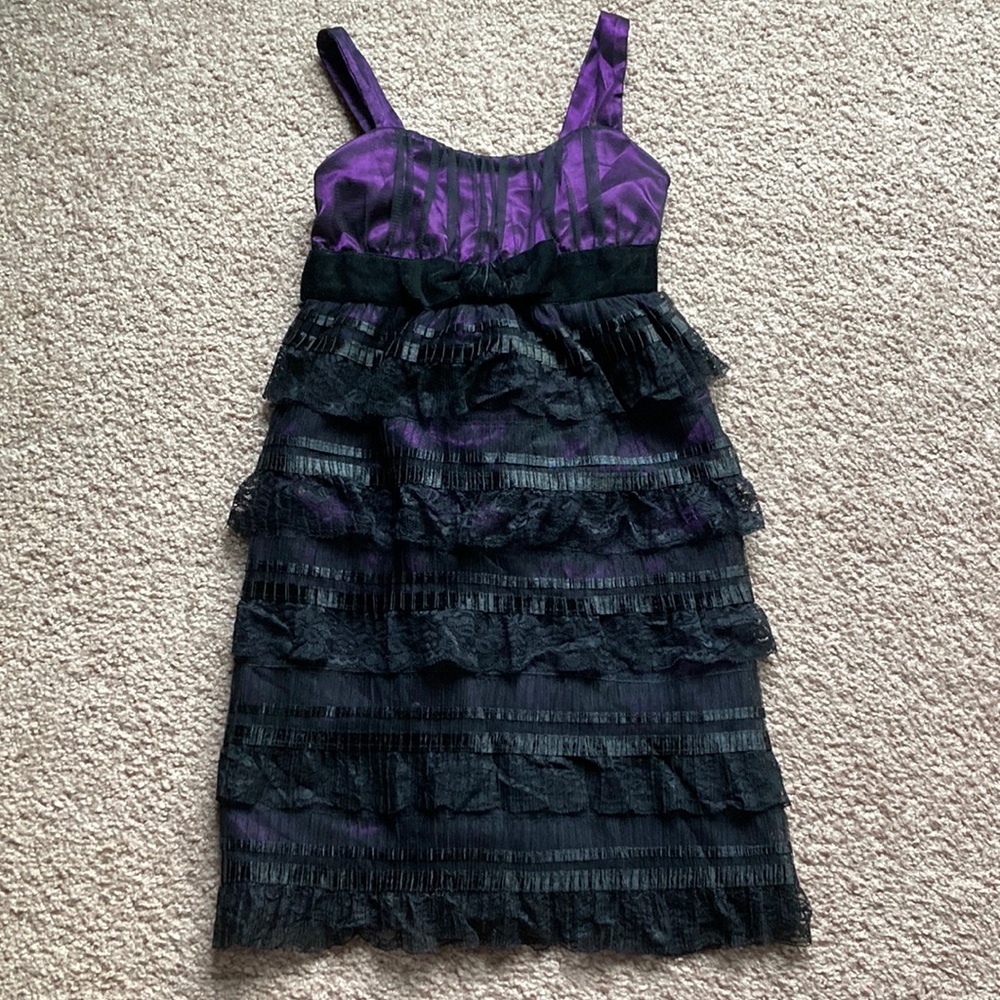 Zunie Black and Purple Tie Ruffle Dress~size 6~